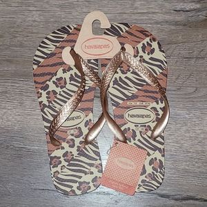 Havaianas Top Animals CF Flip Flops Areia/Rose Gold NWT Size 7-8M